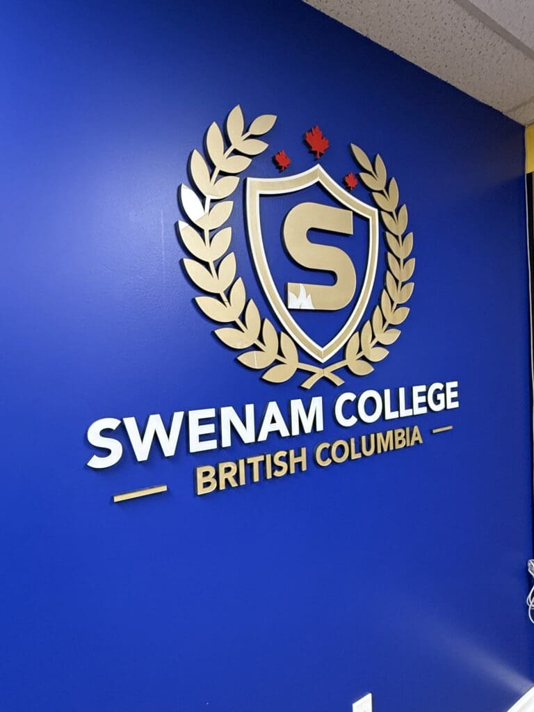 Installed SWENAM COLLEGE acrylic and PVC 3D reception sign